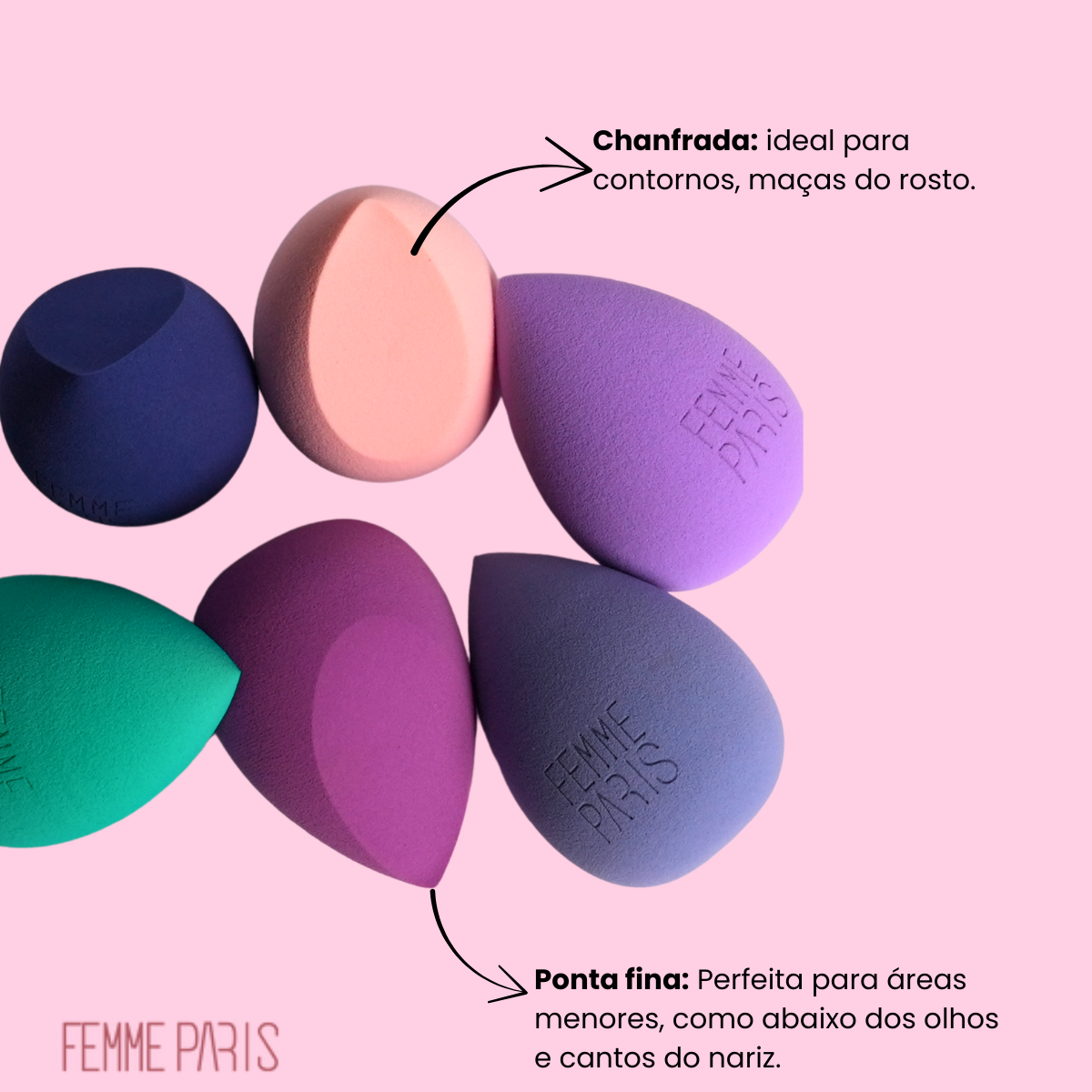 Esponja para Maquiagem Gota Chanfrada Femme Paris - Kit com 12 Unidades - FM3020
