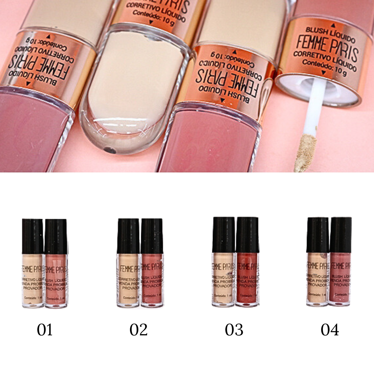 Blush e Corretivo Líquido Femme Paris FR114 Box com 24 peças