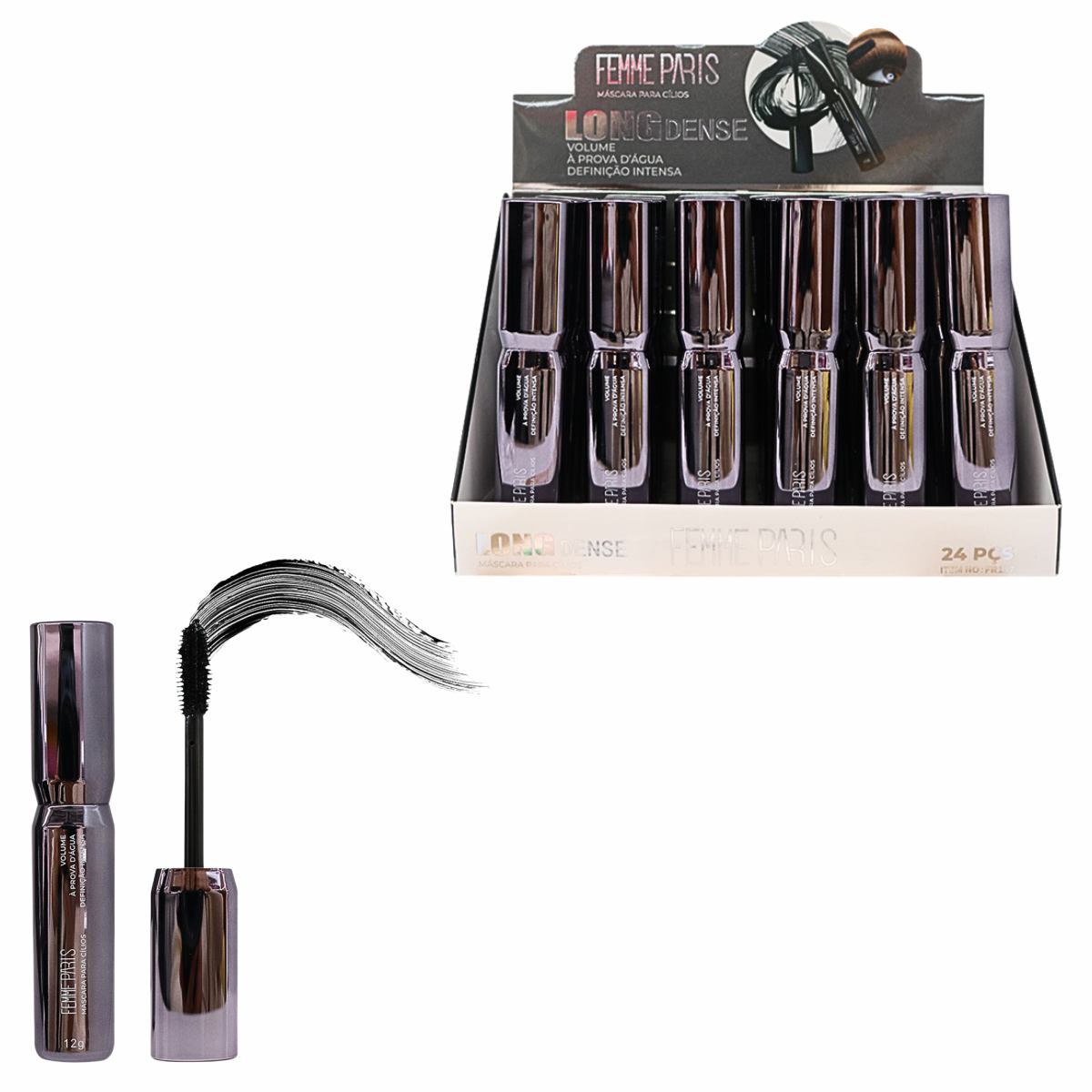 Máscara de Cílios Femme Paris Long Dense – Box com 24 Unidades – FR157