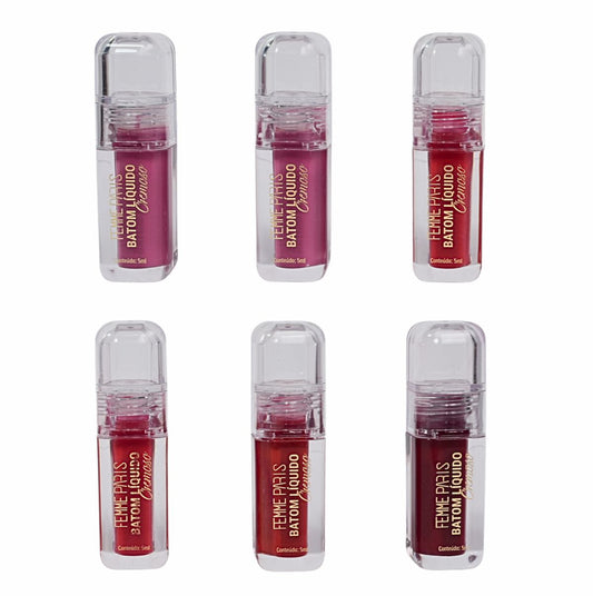 Box: Batom Líquido Cremoso Femme Paris – Caixa com 24 Unidades (Cores Variadas) – FR605