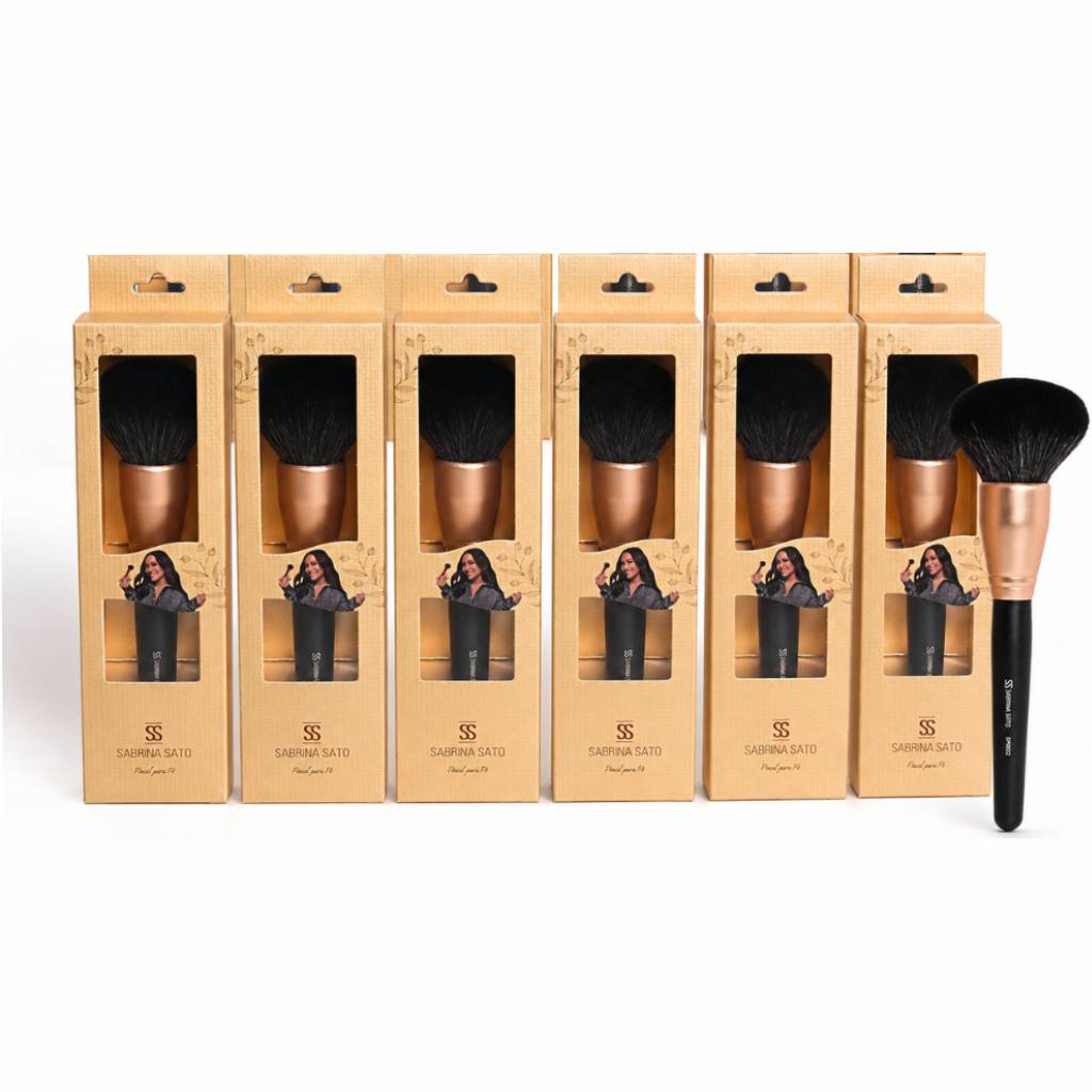 Kit 12 Pincéis para Pó Facial Sabrina Sato Cerdas Macias Maquiagem Profissional - SP062