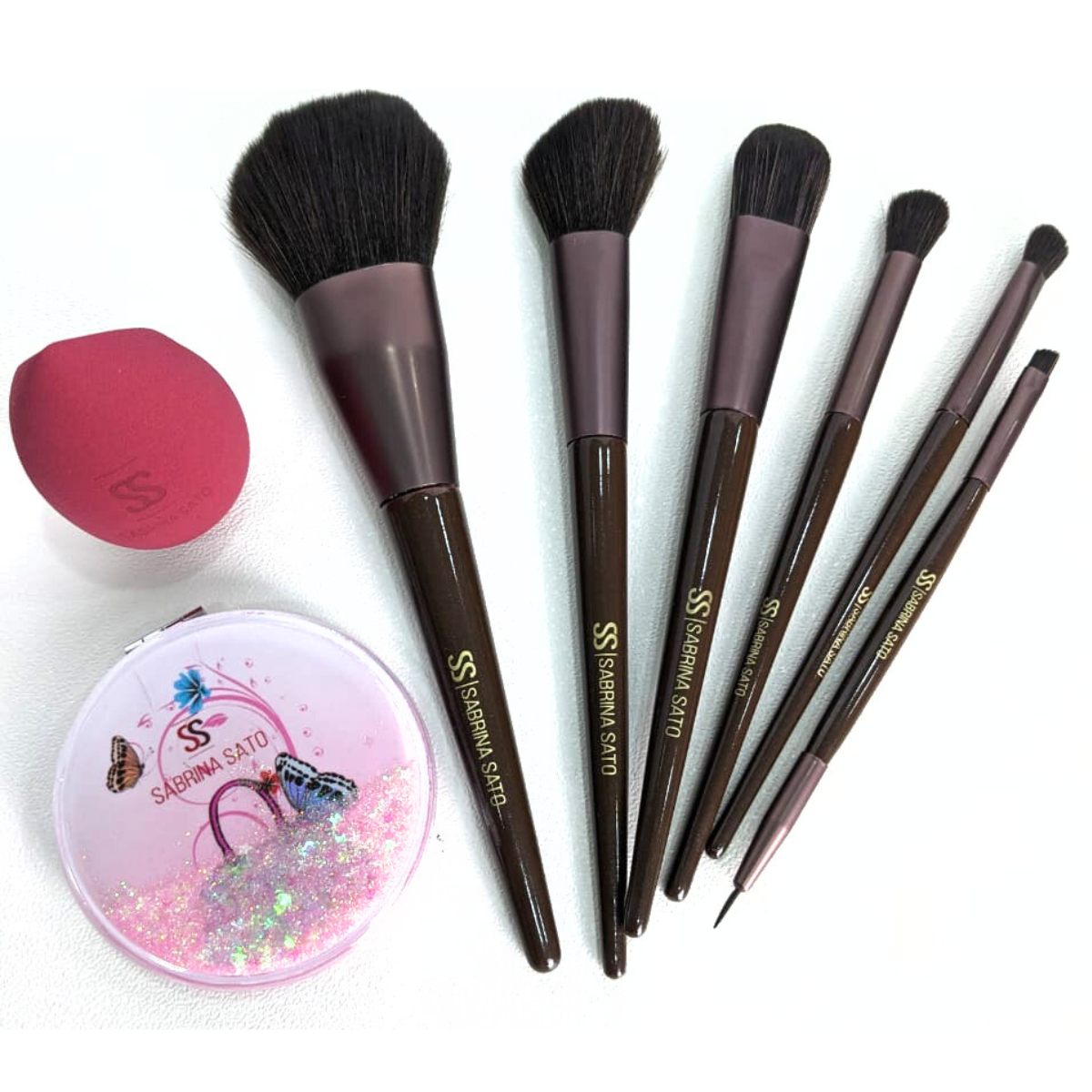 Kit Pincéis de Maquiagem Sabrina Sato com Esponja e Espelho – 8 Peças - SP142
