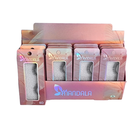 Cílios Postiços Mandala 6D – Box Expositor Holográfico Branco com 12 Caixinhas Individuais – MM2008