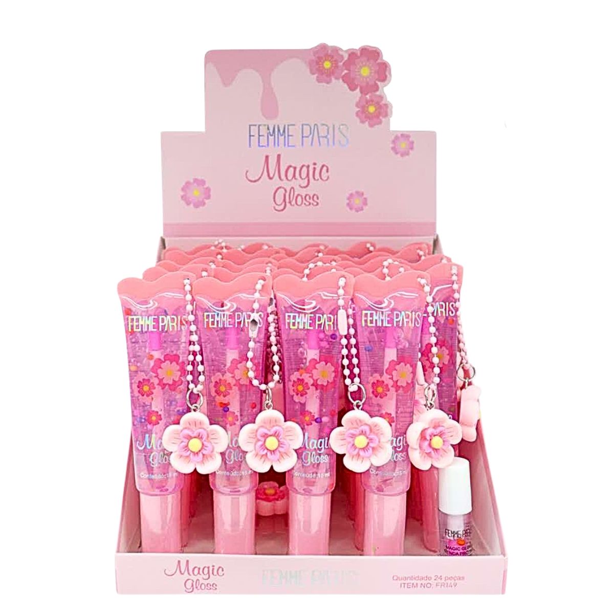 Magic Gloss Femme Paris com Pingente Floral – Box com 24 Unidades – FR149