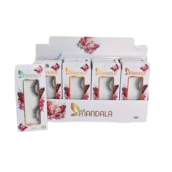 Cílios Postiços Mandala 6D – Box Expositor Holográfico Branco com 12 Caixinhas Individuais – MM2007