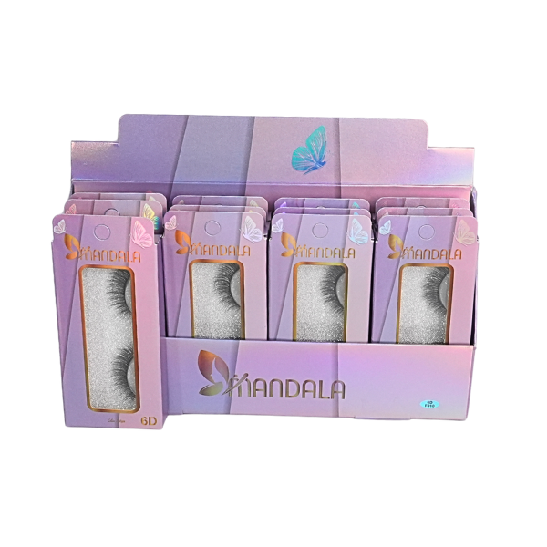 Cílios Postiços Mandala 6D – Box Expositor Holográfico Lilás com 12 Caixinhas Individuais - MM2009