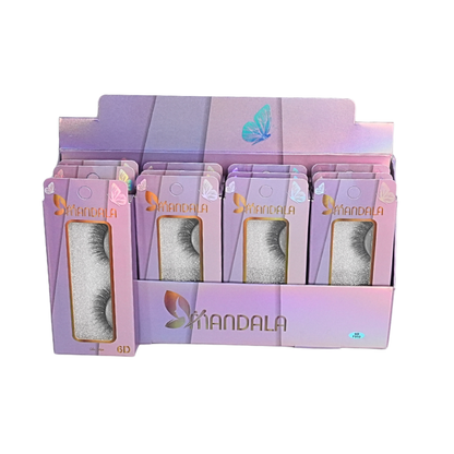 Cílios Postiços Mandala 6D – Box Expositor Holográfico Lilás com 12 Caixinhas Individuais - MM2009