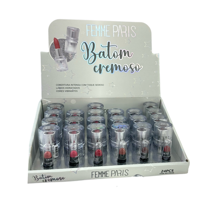 ATACADO: Batom Cremoso Femme Paris – Box com 24 Peças – 6 Tonalidades – FR608