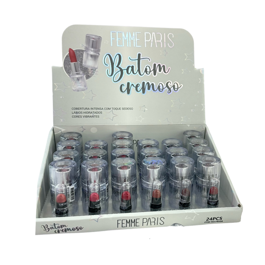 ATACADO: Batom Cremoso Femme Paris – Box com 24 Peças – 6 Tonalidades – FR608