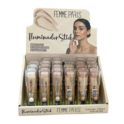 ATACADO: Iluminador Stick Femme Paris – Box com 24 Peças – 6 Tonalidades – FR610