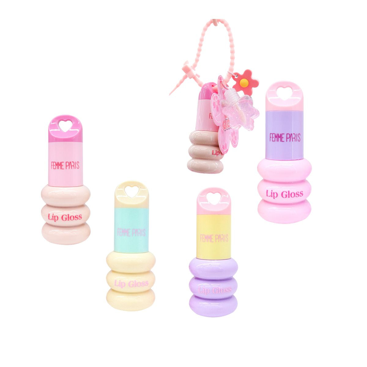 Lip Gloss com Chaveiro e Mini Gloss Femme Paris – Box com 24 Peças – FR151