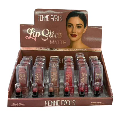 Batom Lip Stick Matte Femme Paris – FB002 Box com 24 peças