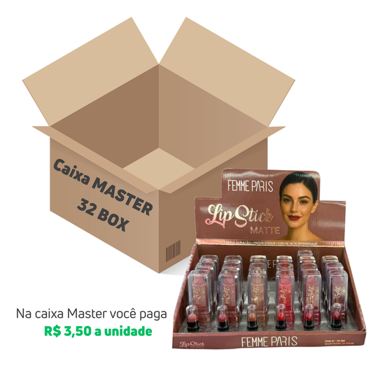 CAIXA MASTER - Batom Lip Stick Matte Femme Paris – FB002  - 32 BOX