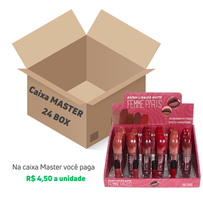 CAIXA MASTER 24 Peças - Batom Líquido Matte Femme Paris – Box com 24 Unidades FR603CM