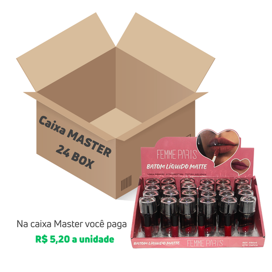 CAIXA MASTER com 24 Box - Batom Líquido Matte Femme Paris Cada Box com 24 Unidades Cores Variadas – FR606CM