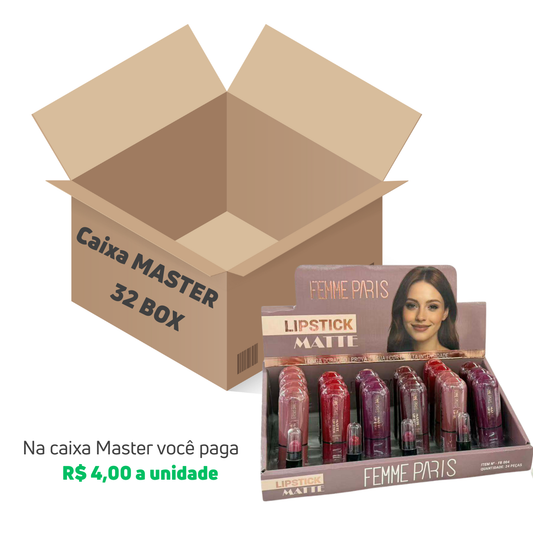 CAIXA MASTER com 32 BOX - Batom Lipstick Matte Femme Paris FB004 Melancia