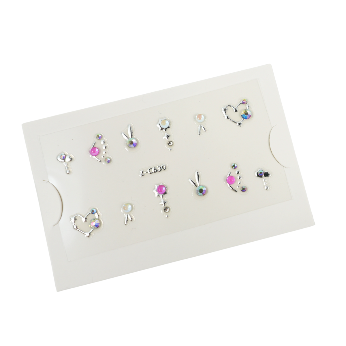 Decoração para Unhas 5D DF4100  – Cartela com Pedrarias e Apliques – Pacote com 12 Unidades