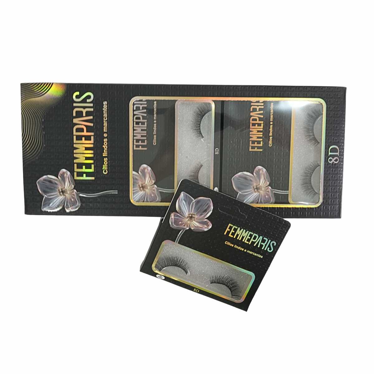 Cílios Postiços 8D Femme Paris – Caixa com 10 Pares (Modelo Black Glam) FM1002