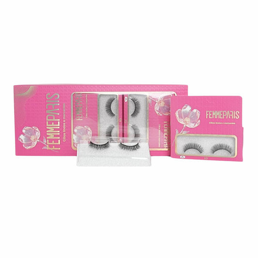 Cílios Postiços 8D Femme Paris – Caixa com 10 Pares (Modelo Pink Magnólia Shine) FM1010