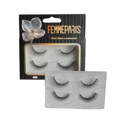 Cílios Postiços 8D Femme Paris – Caixa com 12 Unidades (2 pares por embalagem) FM1015