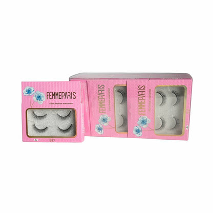 Cílios Postiços 8D Femme Paris – Caixa com 12 Embalagens (2 pares por unidade) - Romance FM1016