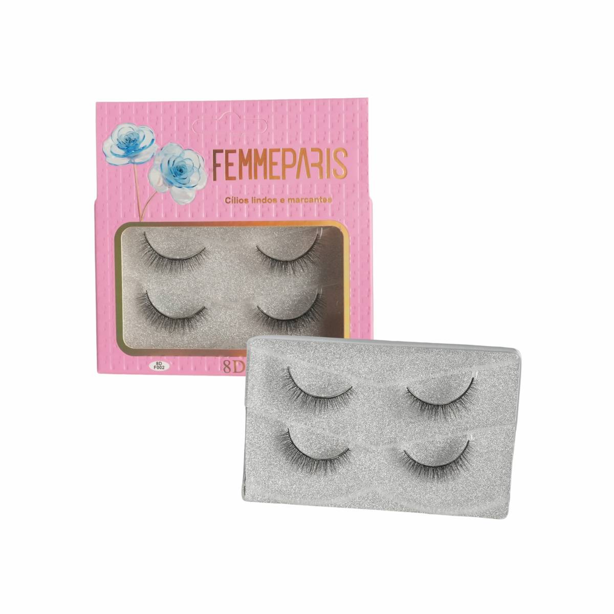 Cílios Postiços 8D Femme Paris – Caixa com 12 Embalagens (2 pares por unidade) - Romance FM1016