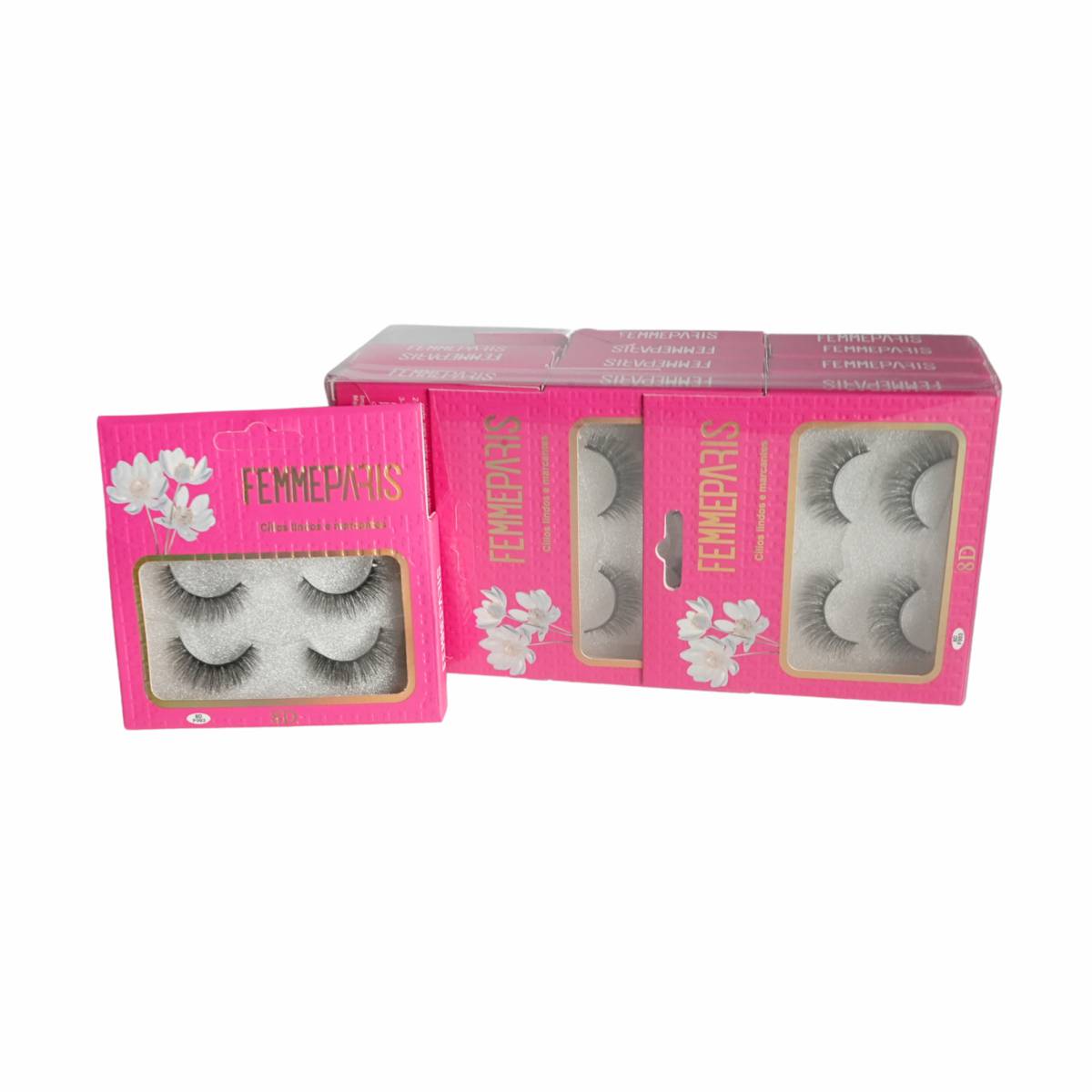 Cílios Postiços 8D Femme Paris – Caixa com 12 Embalagens (2 pares cada) - FM1017