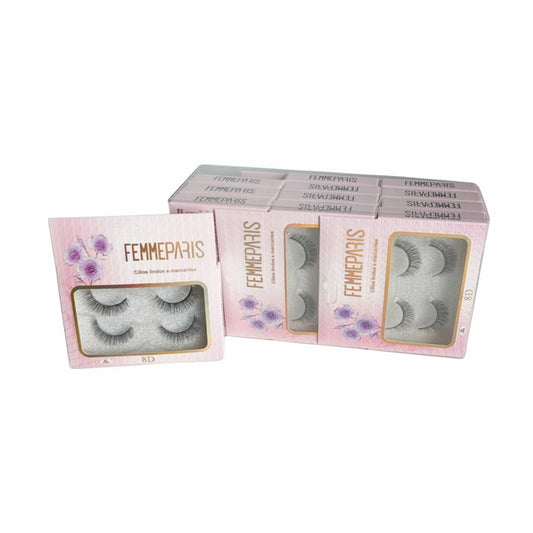 Cílios Postiços 8D Femme Paris – Caixa com 12 Embalagens (2 pares cada) Jasmin FM1018