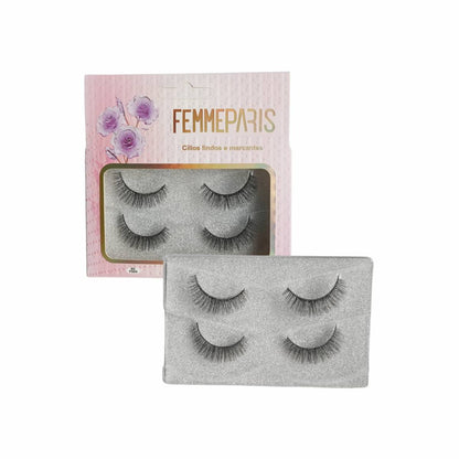 Cílios Postiços 8D Femme Paris – Caixa com 12 Embalagens (2 pares cada) Jasmin FM1018