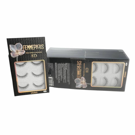 Cílios Postiços 8D Femme Paris - Caixa com 12 Embalagens (3 pares cada) - FM1019