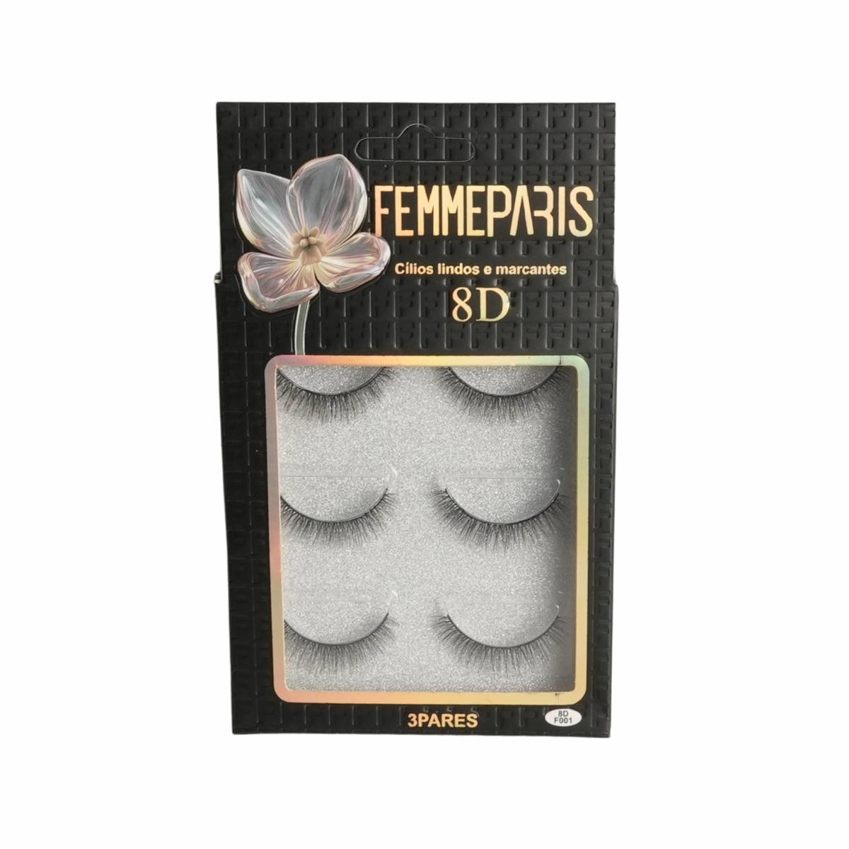 Cílios Postiços 8D Femme Paris - Caixa com 12 Embalagens (3 pares cada) - FM1019