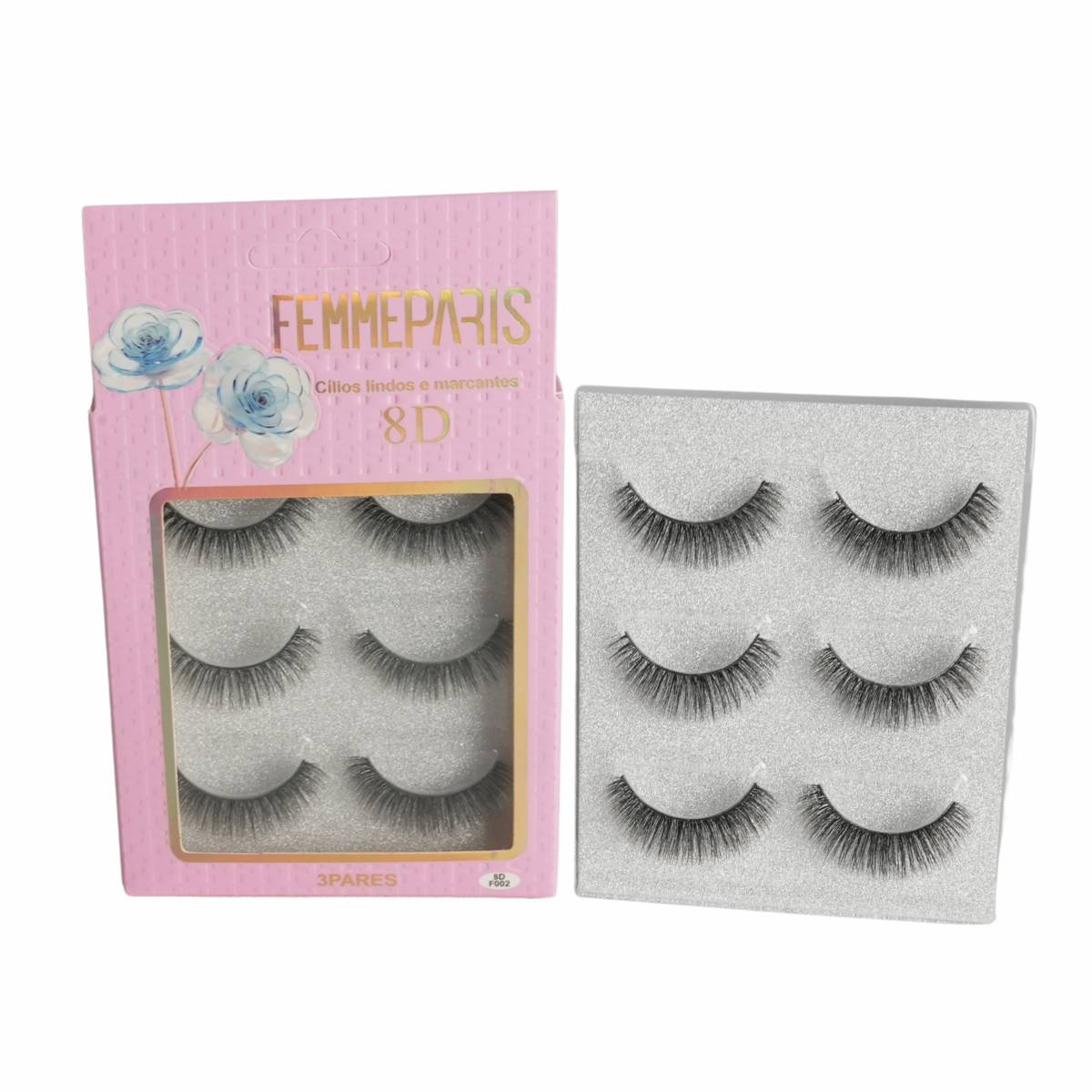 Cílios Postiços 8D Femme Paris  – Caixa com 12 Embalagens (3 pares cada) FM1020