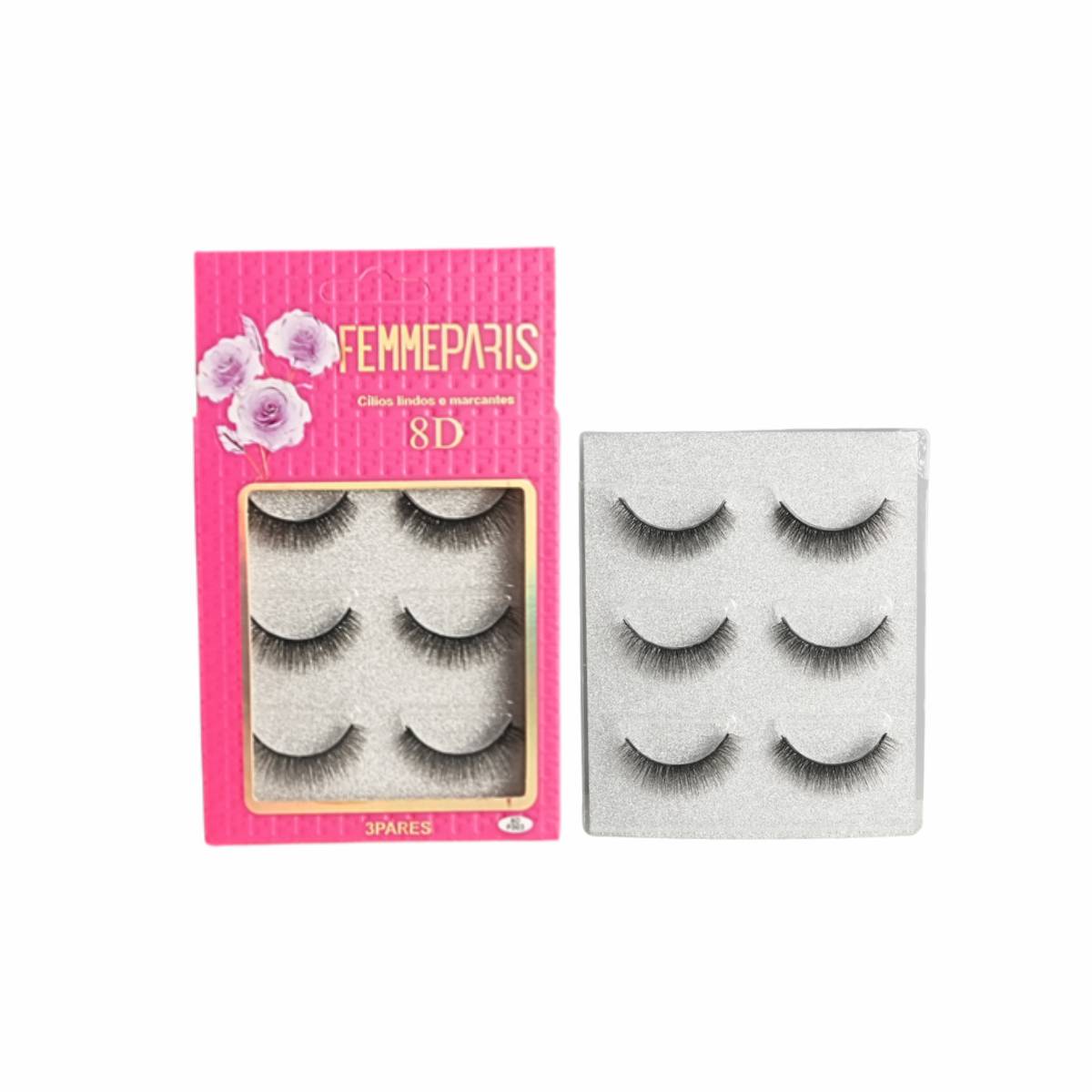 Cílios Postiços 8D Femme Paris –  Caixa com 12 Embalagens (3 pares cada) FM1021