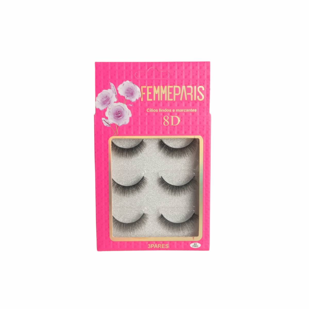Cílios Postiços 8D Femme Paris –  Caixa com 12 Embalagens (3 pares cada) FM1021