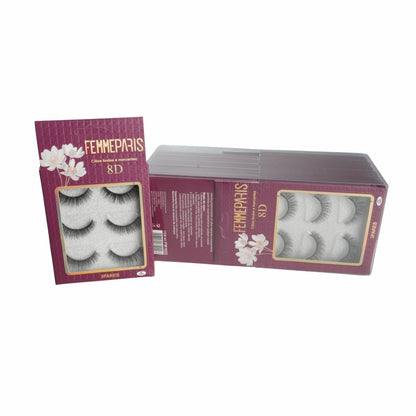 Cílios Postiços 8D Femme Paris – Caixa com 12 Embalagens (3 pares cada) Modelo FM1022