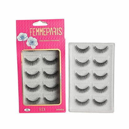 Cílios Postiços Femme Paris 8D - (12 Caixas com 5 Pares Cada) FM1024