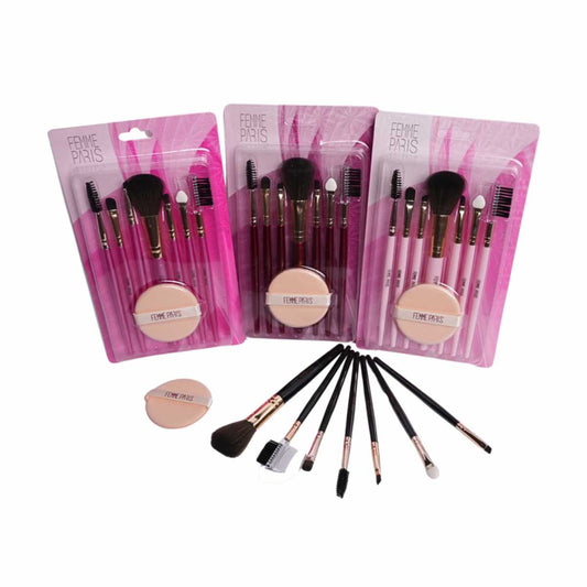 Kit de Pincéis para Maquiagem Femme Paris – Pacote com 12 Unidades - FM2001