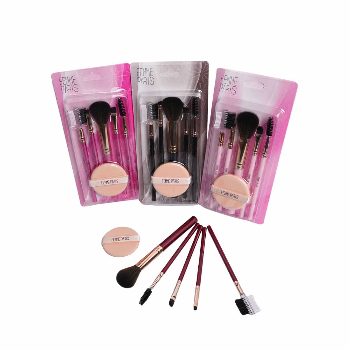 Kit de Pincéis para Maquiagem Femme Paris – Pacote com 12 Unidades - FM2006