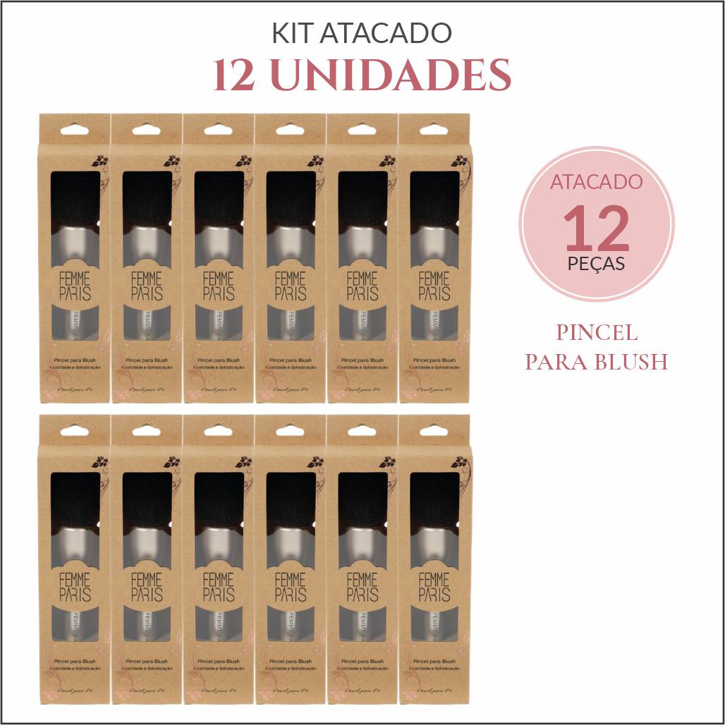 ATACADO: Pincel para Blush Femme Paris – Pacote com 12 Unidades – FM2036