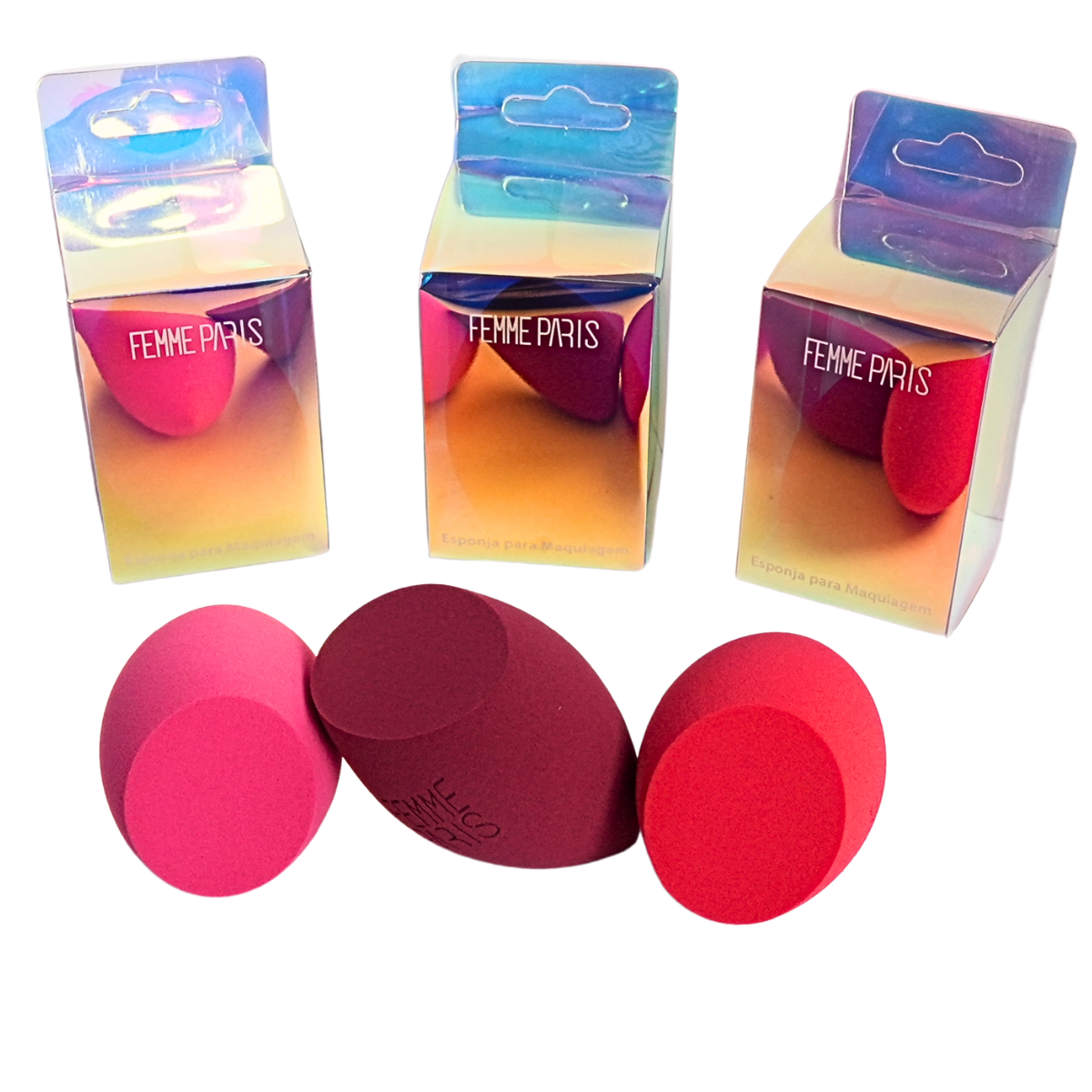 12 pçs Esponja p/ Maquiagem Gota Base Chanfrada Femme Paris - Revenda - FM3018