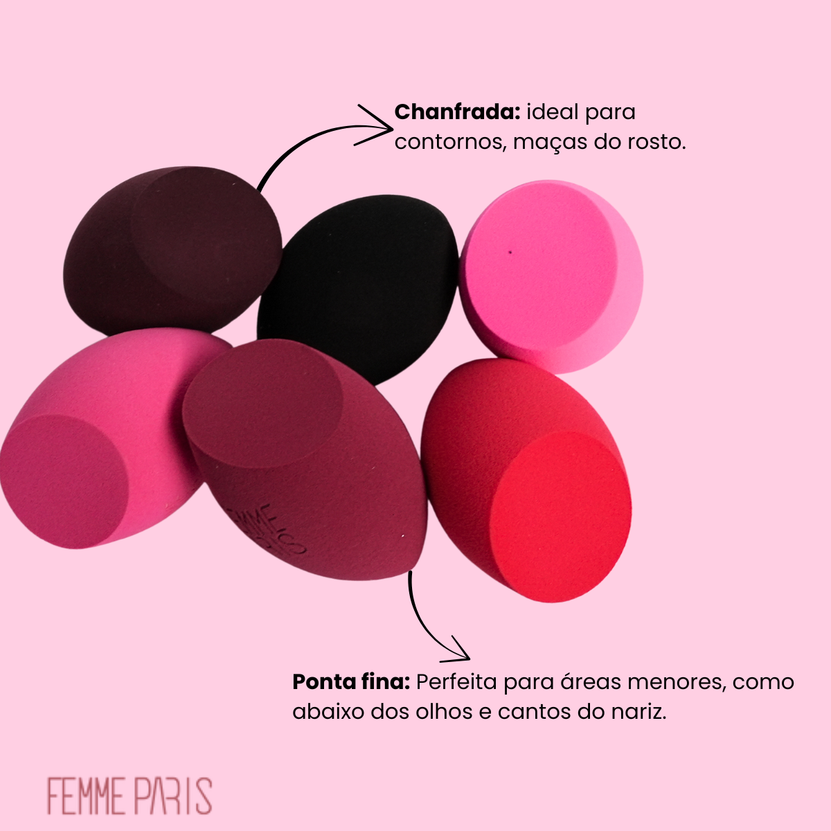 12 pçs Esponja p/ Maquiagem Gota Base Chanfrada Femme Paris - Revenda - FM3018