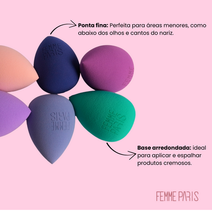 Pacote 12 pçs Esponja Maquiagem Gota Femme Paris | Ultra Macia Aumenta na Água - FM3021
