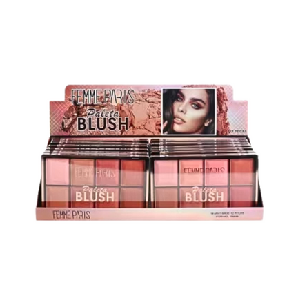 BOX 12 pçs Paleta de Blush Cores Pigmentadas De Longa Duração – Caixa FR045