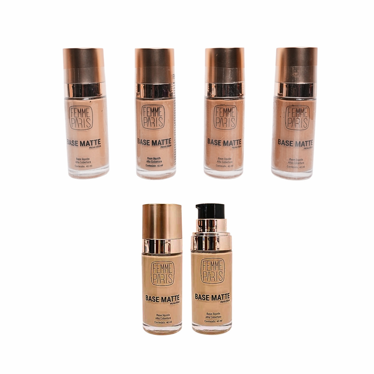 BOX: Base Líquida Matte Femme Paris  Frasco de Vidro 40ml (Caixa com 12 Unidades) - FR100
