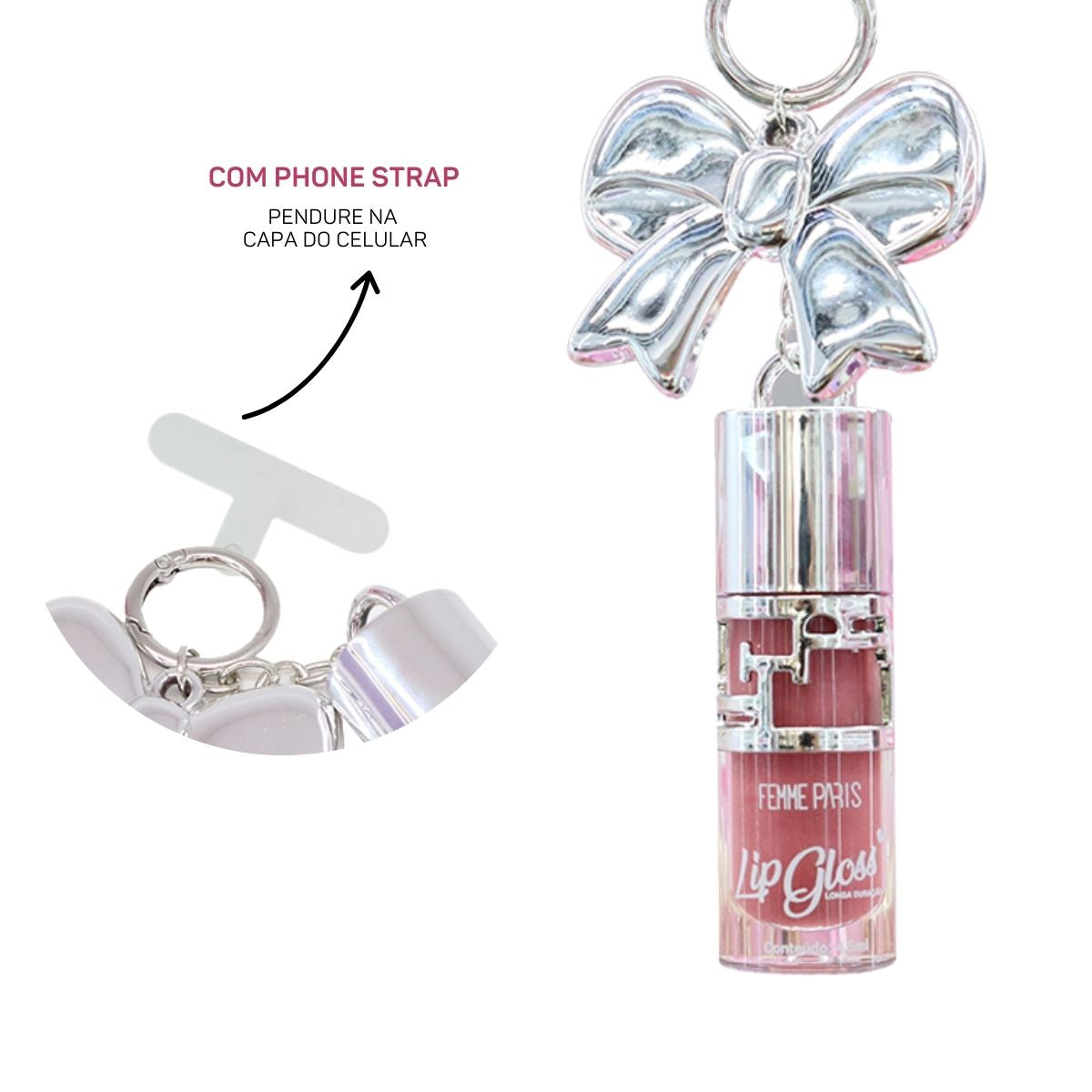 Lip Gloss Glam com Phone Strap Femme Paris – Box com 24 Unidades – FR147