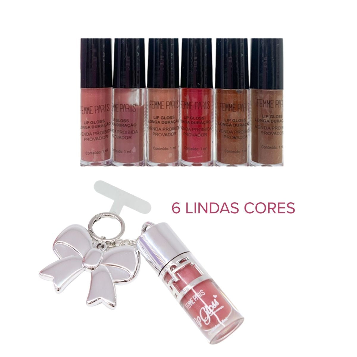 Lip Gloss Glam com Phone Strap Femme Paris – Box com 24 Unidades – FR147