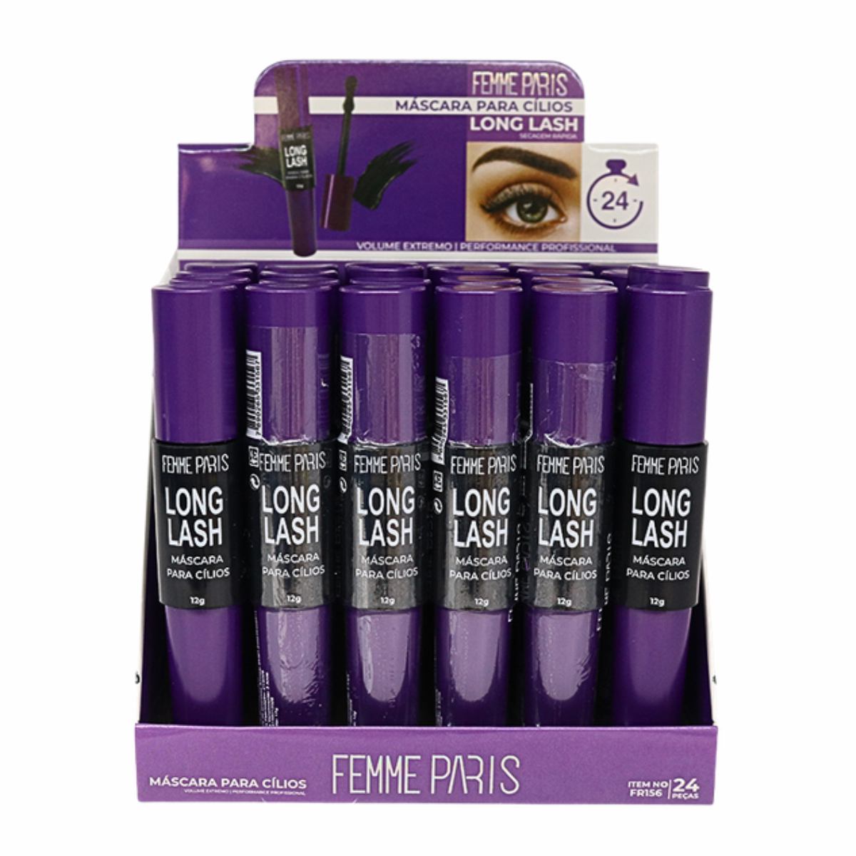 Máscara de Cílios Femme Paris Long Lash – Box com 24 Unidades – FR156