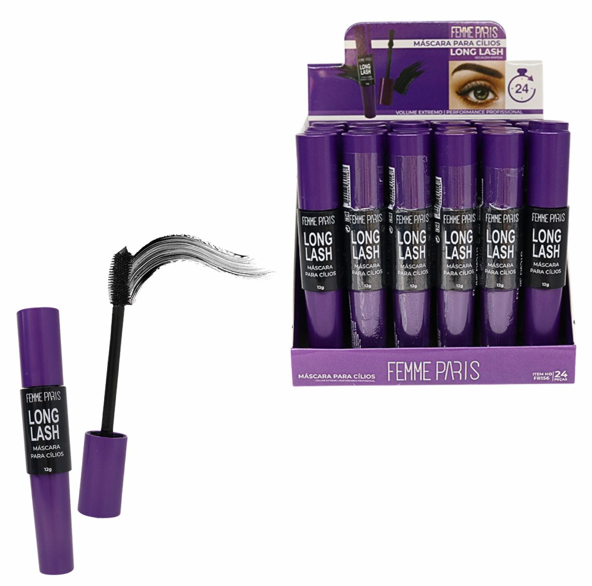 Máscara de Cílios Femme Paris Long Lash – Box com 24 Unidades – FR156