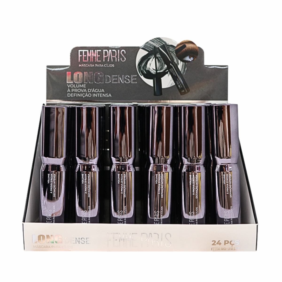 Máscara de Cílios Femme Paris Long Dense – Box com 24 Unidades – FR157