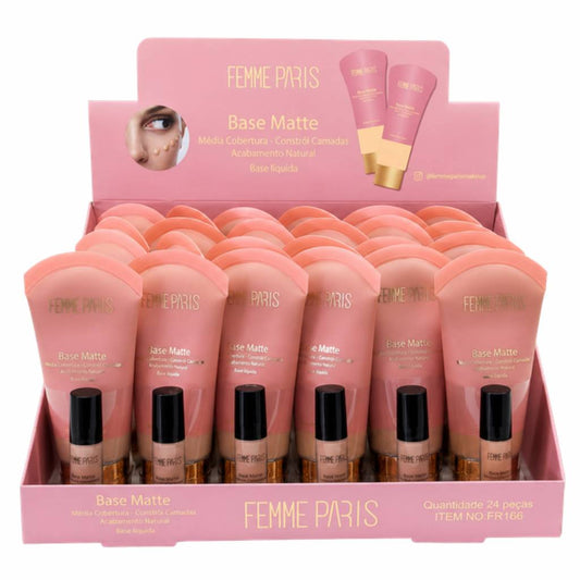 ATACADO: Base Matte Líquida Femme Paris – Box com 24 Peças – FR166